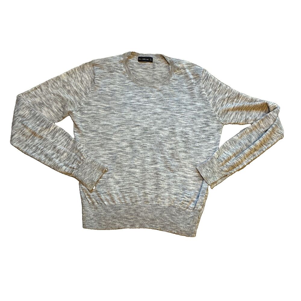 Zara Knit Women’s Long Sleeved Grey Top Size Large Lightweight Pullover Sweater